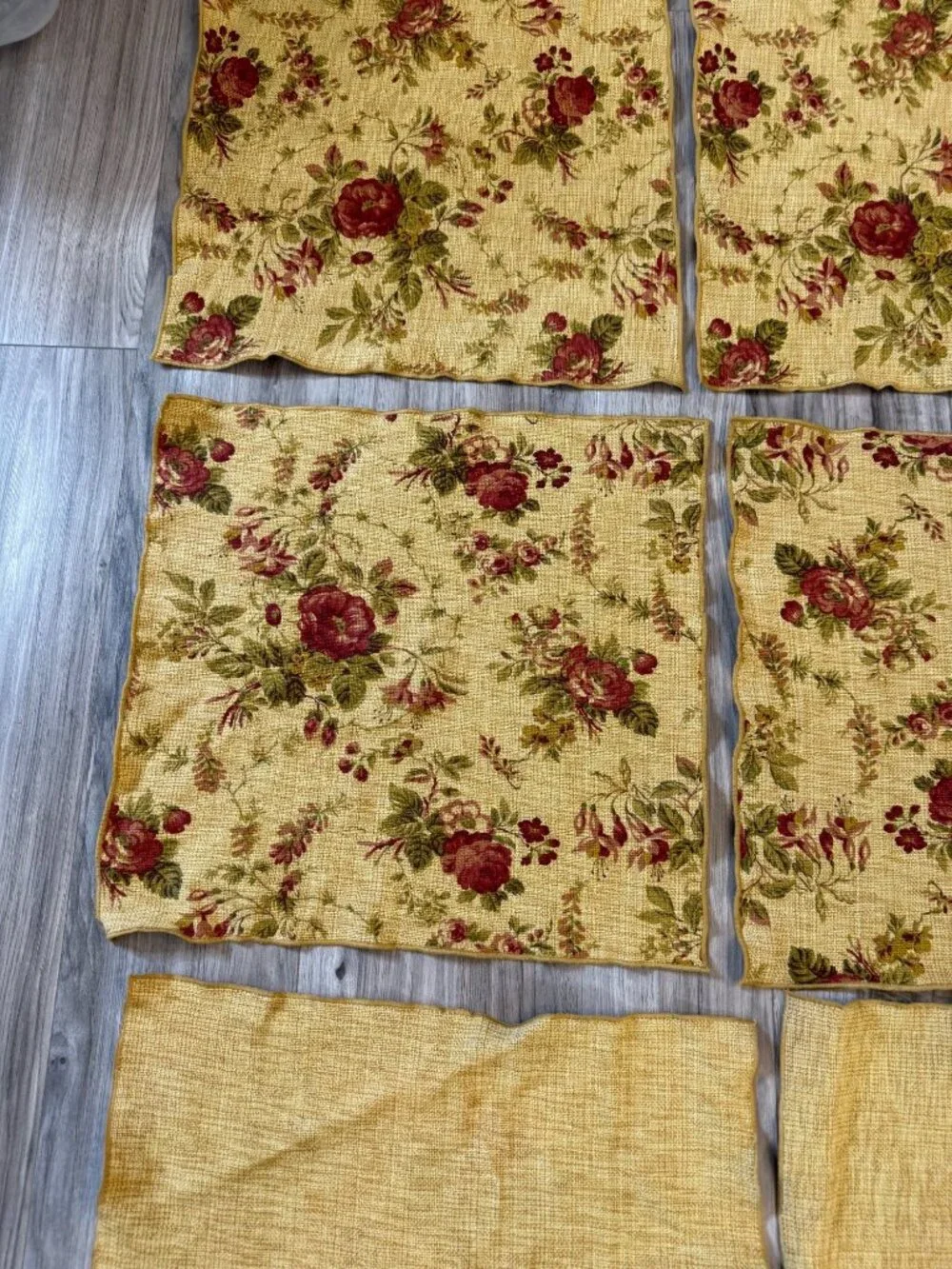 6 Vintage Cabbage Rose Fabric Napkins Squares Cotton Blend Table Top Cottagecore